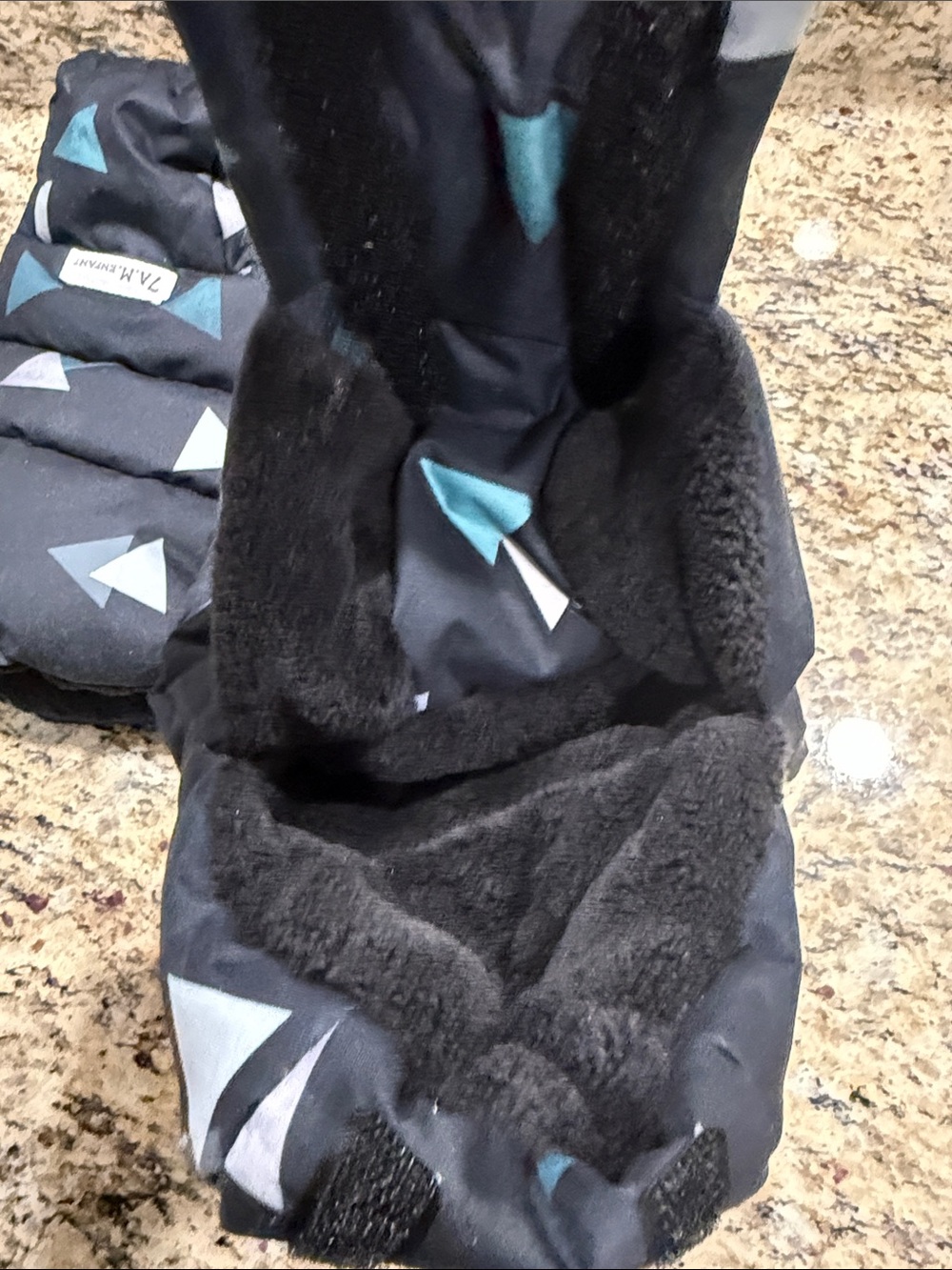 7 A.M. Enfant Warmmuffs Stroller Handle Muffs Black with Teal & Gray Triangles - Picture 5 of 6
